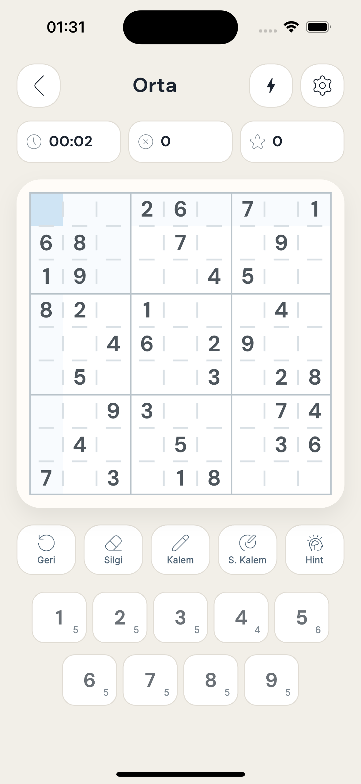 VSudoku oyun tahtası